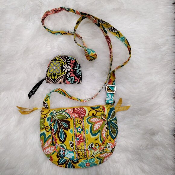 Vera Bradley Yellow Multicolor Floral Hipster Crossbody Bag And Coin Purse Set - Picture 2 of 11